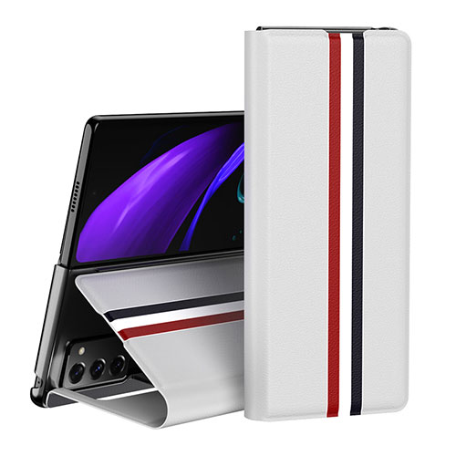 Leather Case Stands Flip Cover Holder QH1 for Samsung Galaxy Z Fold2 5G White