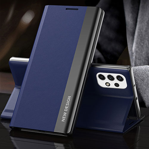 Leather Case Stands Flip Cover Holder QH2 for Samsung Galaxy A23 5G Blue