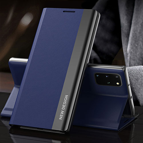 Leather Case Stands Flip Cover Holder QH2 for Samsung Galaxy S20 Plus 5G Blue