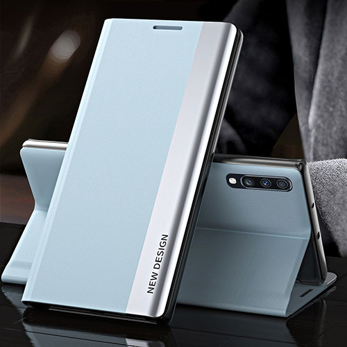 Leather Case Stands Flip Cover Holder QH3 for Samsung Galaxy A70 Mint Blue