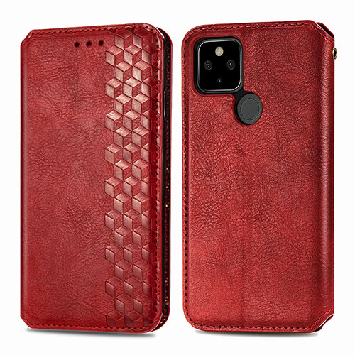 Leather Case Stands Flip Cover Holder S01D for Google Pixel 4a 5G Red