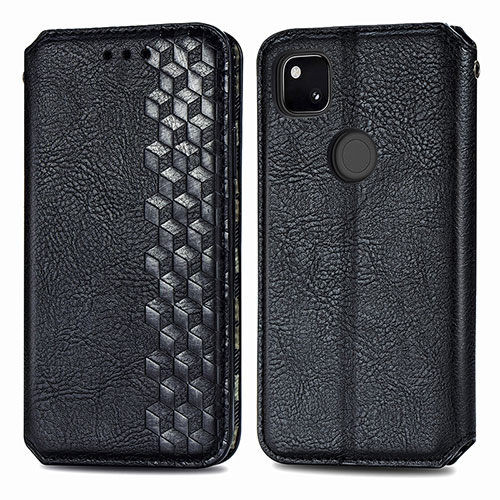 Leather Case Stands Flip Cover Holder S01D for Google Pixel 4a Black
