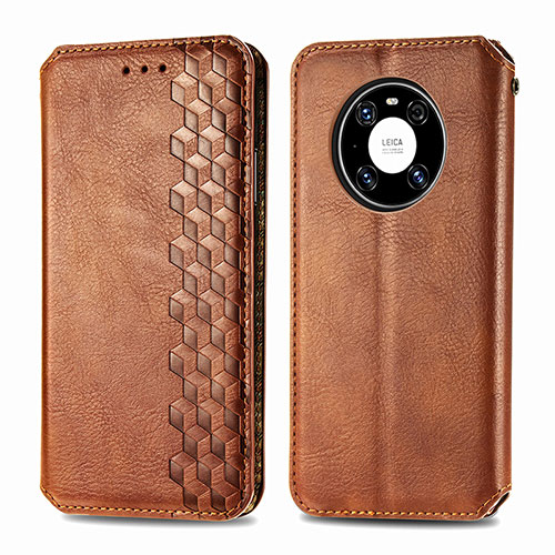 Leather Case Stands Flip Cover Holder S01D for Huawei Mate 40 Brown