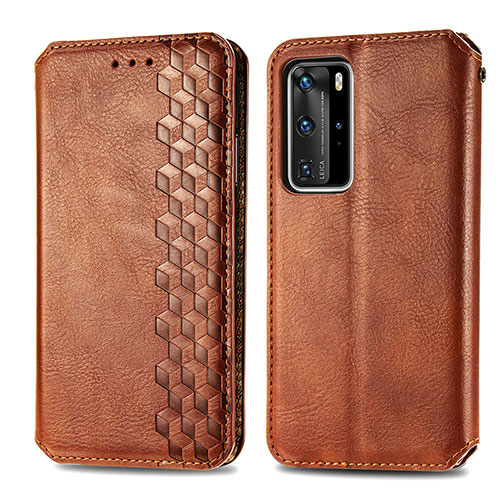 Leather Case Stands Flip Cover Holder S01D for Huawei P40 Pro Brown