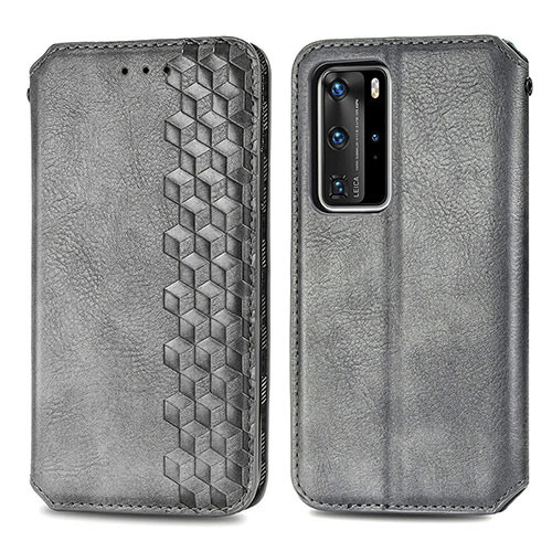 Leather Case Stands Flip Cover Holder S01D for Huawei P40 Pro Gray