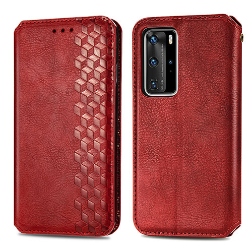 Leather Case Stands Flip Cover Holder S01D for Huawei P40 Pro Red