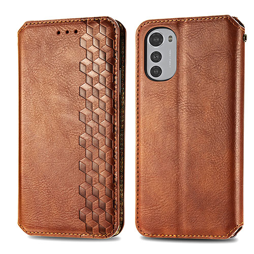 Leather Case Stands Flip Cover Holder S01D for Motorola Moto E32 Brown