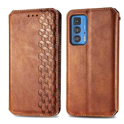 Leather Case Stands Flip Cover Holder S01D for Motorola Moto Edge 20 Pro 5G Brown
