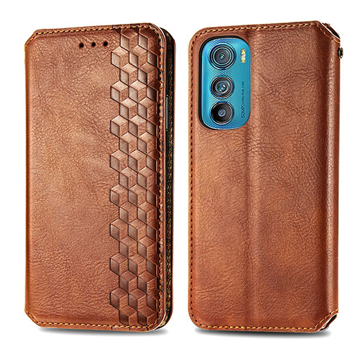 Leather Case Stands Flip Cover Holder S01D for Motorola Moto Edge 30 5G Brown