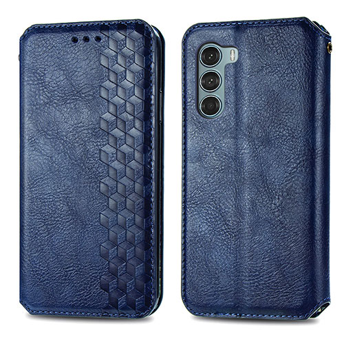Leather Case Stands Flip Cover Holder S01D for Motorola Moto G200 5G Blue