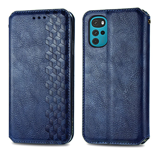 Leather Case Stands Flip Cover Holder S01D for Motorola Moto G22 Blue