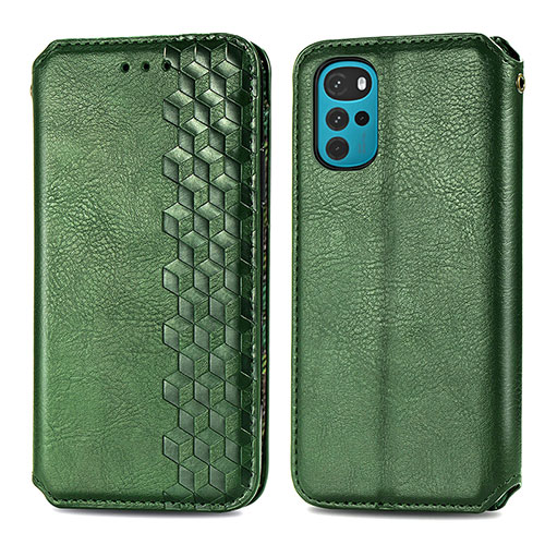 Leather Case Stands Flip Cover Holder S01D for Motorola Moto G22 Green