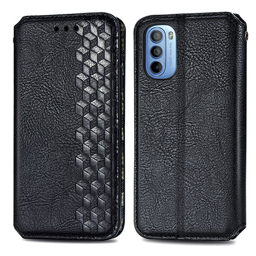 Leather Case Stands Flip Cover Holder S01D for Motorola Moto G41 Black