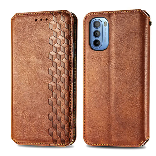 Leather Case Stands Flip Cover Holder S01D for Motorola Moto G41 Brown