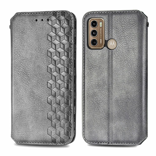 Leather Case Stands Flip Cover Holder S01D for Motorola Moto G60 Gray