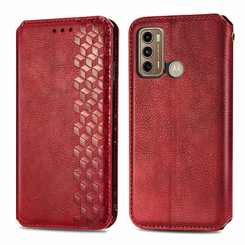 Leather Case Stands Flip Cover Holder S01D for Motorola Moto G60 Red