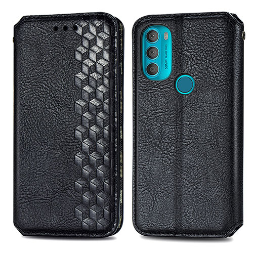 Leather Case Stands Flip Cover Holder S01D for Motorola Moto G71 5G Black