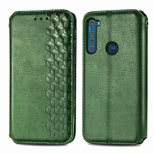 Leather Case Stands Flip Cover Holder S01D for Motorola Moto One Fusion Plus Green