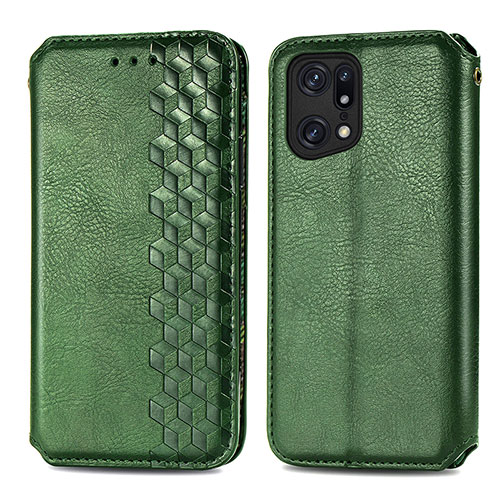 Leather Case Stands Flip Cover Holder S01D for Oppo Find X5 Pro 5G Green