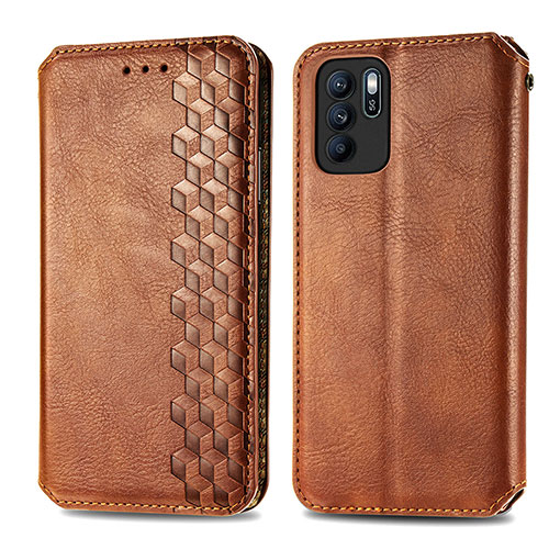 Leather Case Stands Flip Cover Holder S01D for Oppo Reno6 Z 5G Brown