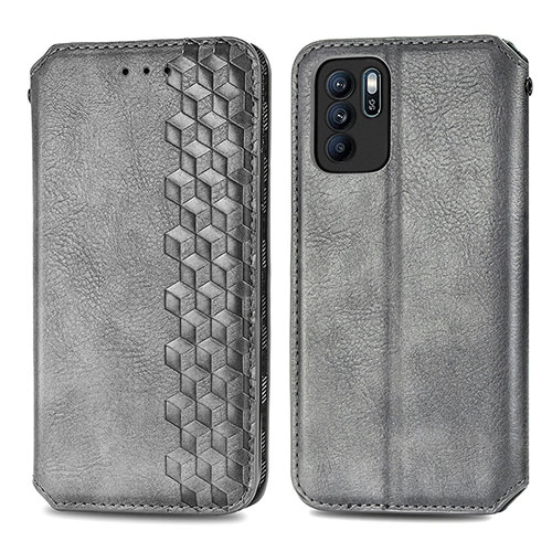 Leather Case Stands Flip Cover Holder S01D for Oppo Reno6 Z 5G Gray