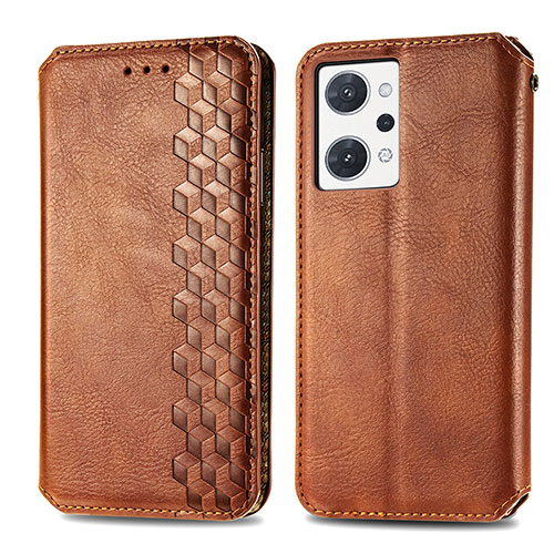 Leather Case Stands Flip Cover Holder S01D for Oppo Reno7 A Brown