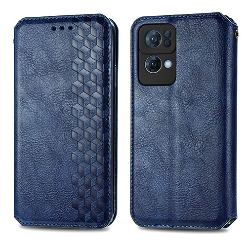 Leather Case Stands Flip Cover Holder S01D for Oppo Reno7 Pro 5G Blue