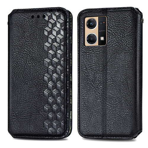Leather Case Stands Flip Cover Holder S01D for Oppo Reno8 4G Black