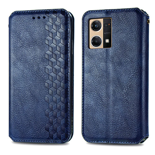 Leather Case Stands Flip Cover Holder S01D for Oppo Reno8 4G Blue