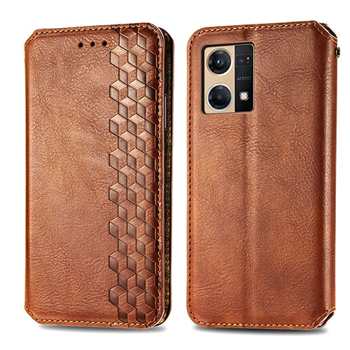 Leather Case Stands Flip Cover Holder S01D for Oppo Reno8 4G Brown
