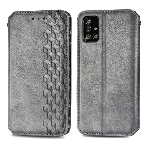 Leather Case Stands Flip Cover Holder S01D for Samsung Galaxy A51 5G Gray