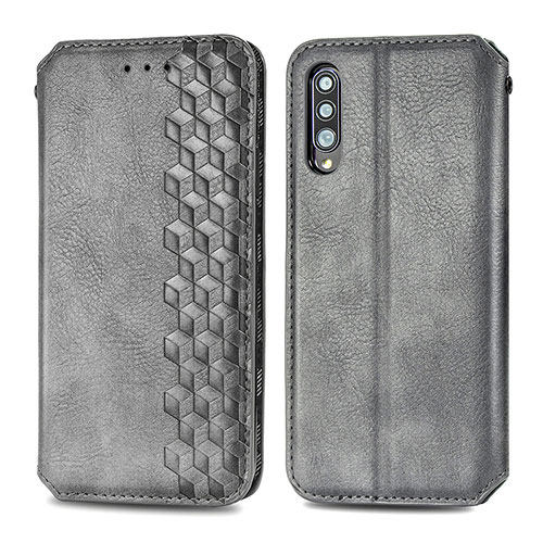 Leather Case Stands Flip Cover Holder S01D for Samsung Galaxy A70 Gray