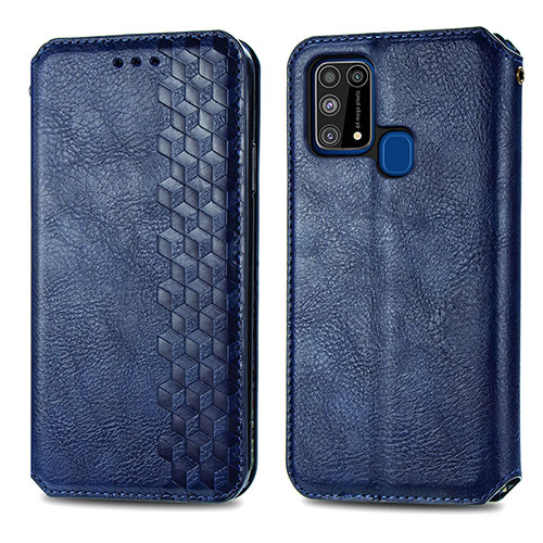 Leather Case Stands Flip Cover Holder S01D for Samsung Galaxy M21s Blue