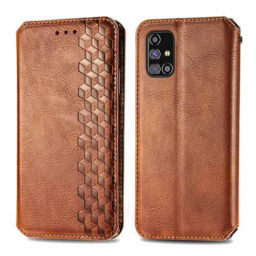 Leather Case Stands Flip Cover Holder S01D for Samsung Galaxy M31s Brown