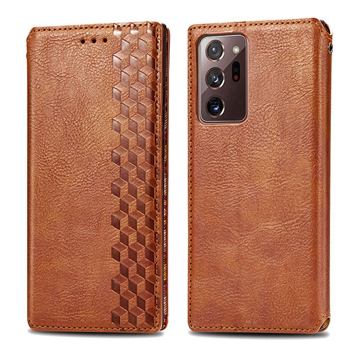 Leather Case Stands Flip Cover Holder S01D for Samsung Galaxy Note 20 Ultra 5G Brown