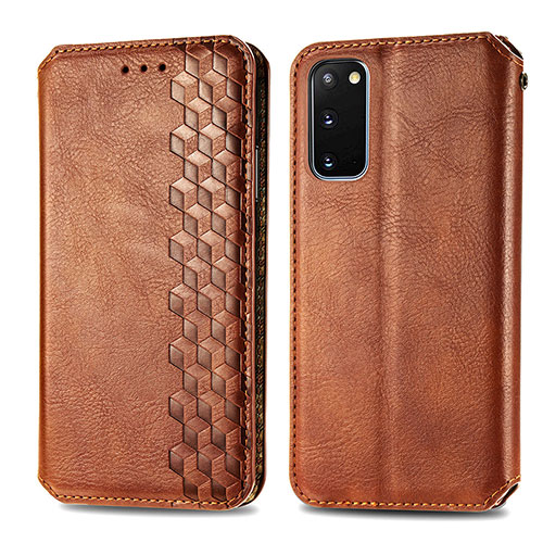 Leather Case Stands Flip Cover Holder S01D for Samsung Galaxy S20 Brown