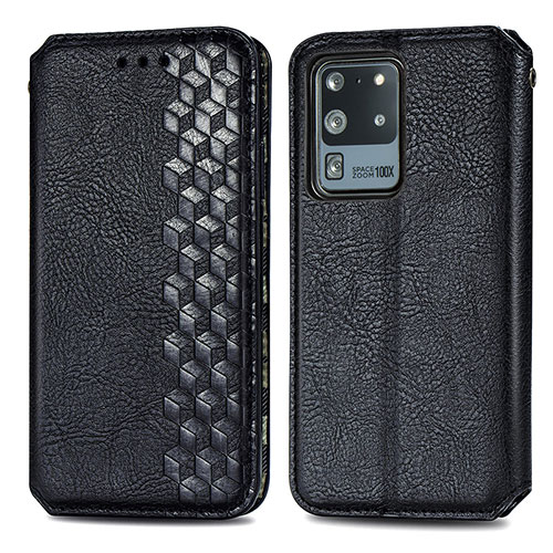 Leather Case Stands Flip Cover Holder S01D for Samsung Galaxy S20 Ultra 5G Black