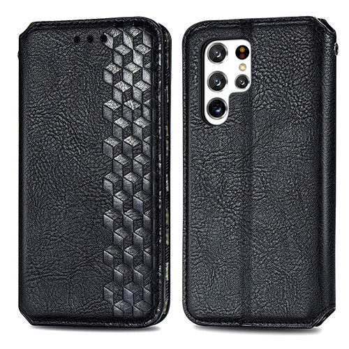 Leather Case Stands Flip Cover Holder S01D for Samsung Galaxy S21 Ultra 5G Black