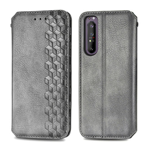 Leather Case Stands Flip Cover Holder S01D for Sony Xperia 1 II Gray