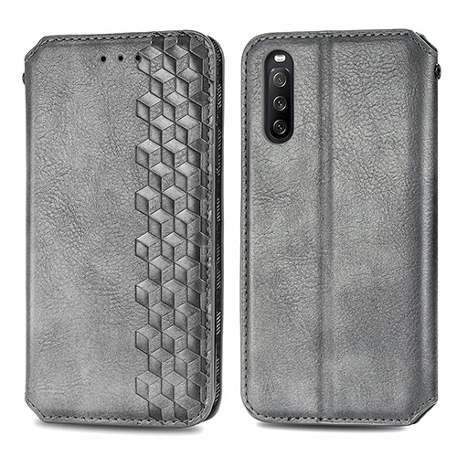 Leather Case Stands Flip Cover Holder S01D for Sony Xperia 10 III Gray