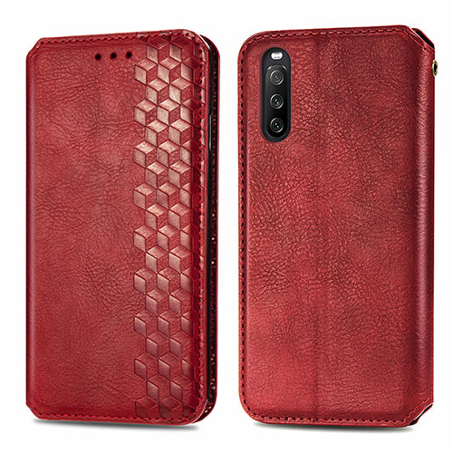 Leather Case Stands Flip Cover Holder S01D for Sony Xperia 10 III Red