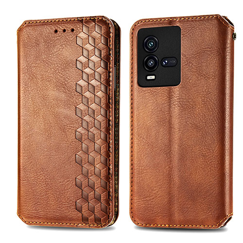 Leather Case Stands Flip Cover Holder S01D for Vivo iQOO 10 5G Brown