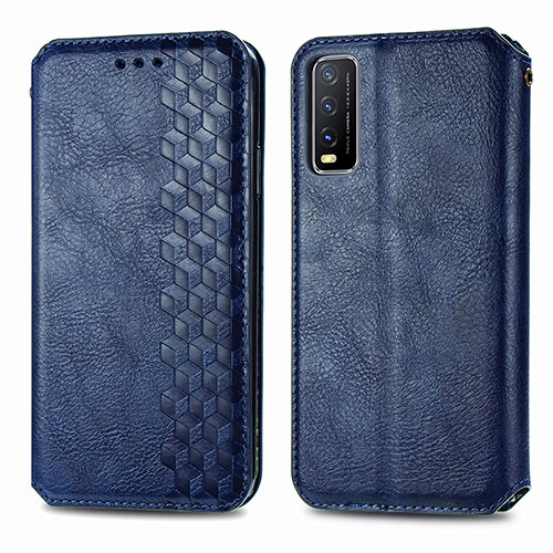 Leather Case Stands Flip Cover Holder S01D for Vivo Y11s Blue