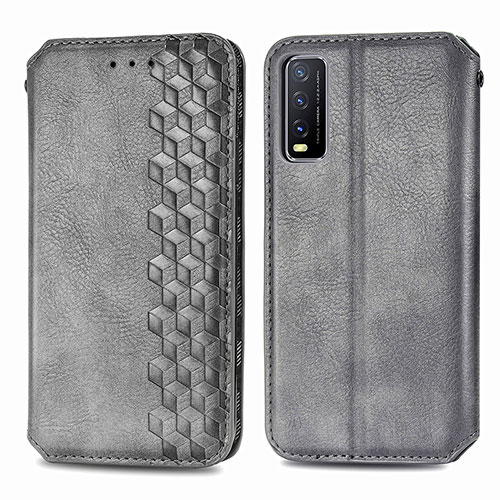 Leather Case Stands Flip Cover Holder S01D for Vivo Y11s Gray