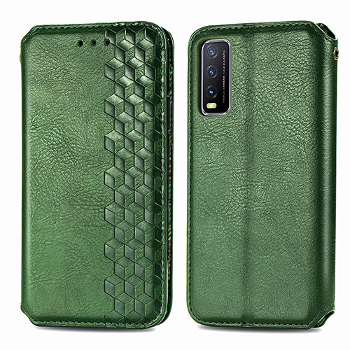 Leather Case Stands Flip Cover Holder S01D for Vivo Y11s Green