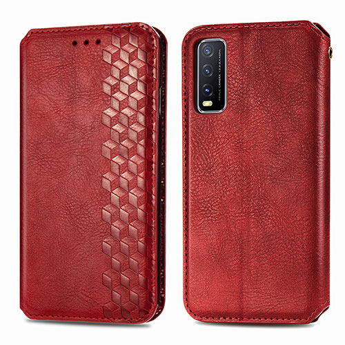 Leather Case Stands Flip Cover Holder S01D for Vivo Y12s Red