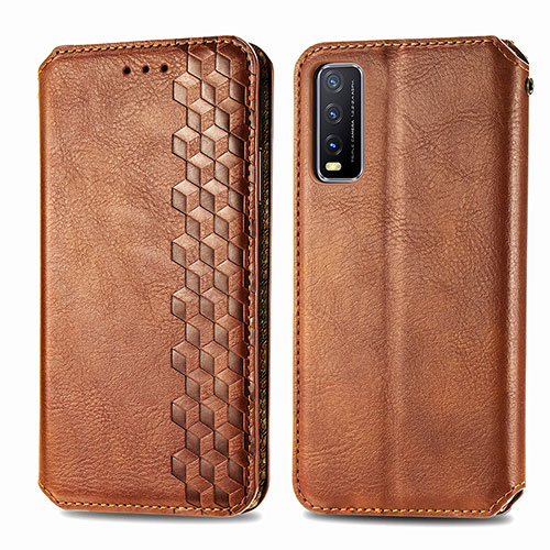 Leather Case Stands Flip Cover Holder S01D for Vivo Y20 Brown