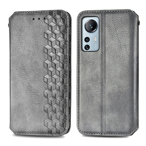 Leather Case Stands Flip Cover Holder S01D for Xiaomi Mi 12 Pro 5G Gray