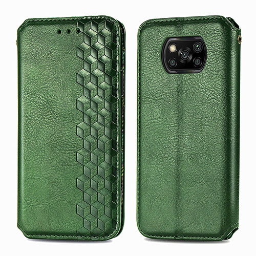 Leather Case Stands Flip Cover Holder S01D for Xiaomi Poco X3 NFC Green