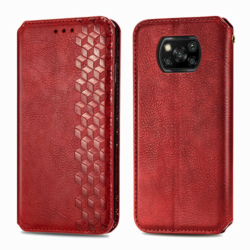 Leather Case Stands Flip Cover Holder S01D for Xiaomi Poco X3 NFC Red